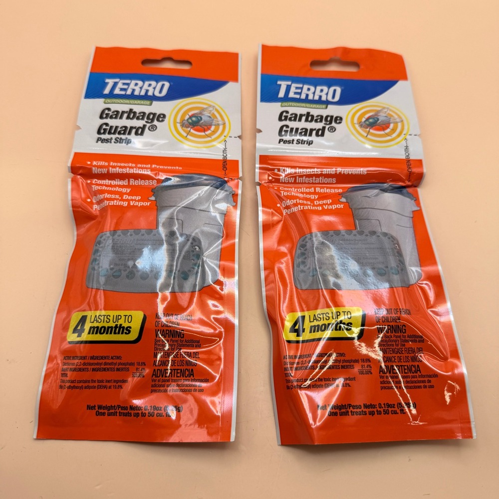 Set of 2 Terro T801SR Garbage Guard Pest Strip - Controls Flies,‎ Maggots, Roa
